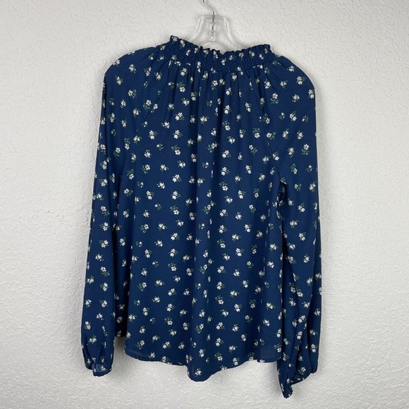 HARPER HERITAGE Womens M Blue Floral Smocked V-Neck Peasant Boho Blouse - Picture 8 of 10